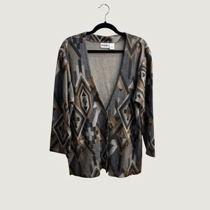 Vintage Units Southwestern Geometric Cardigan Neutral Knit Sz L USA Made Aztec